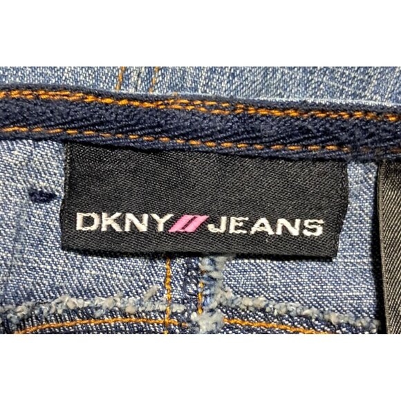 Y2K DKNY Jeans Womens Flared Denim Pants W/ Front Slits Size 9 Blue Cotton Blend - Picture 3 of 12